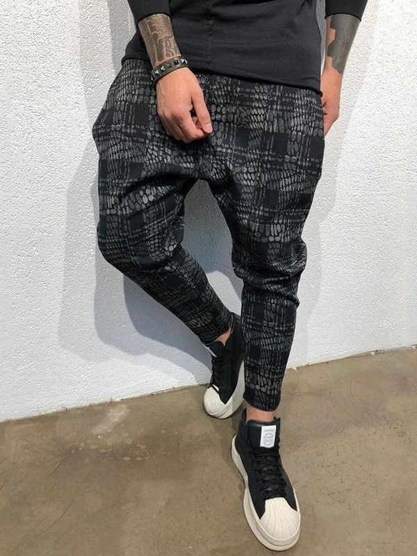 Pocket Plaid Mid Waist Mens Casual Bukser