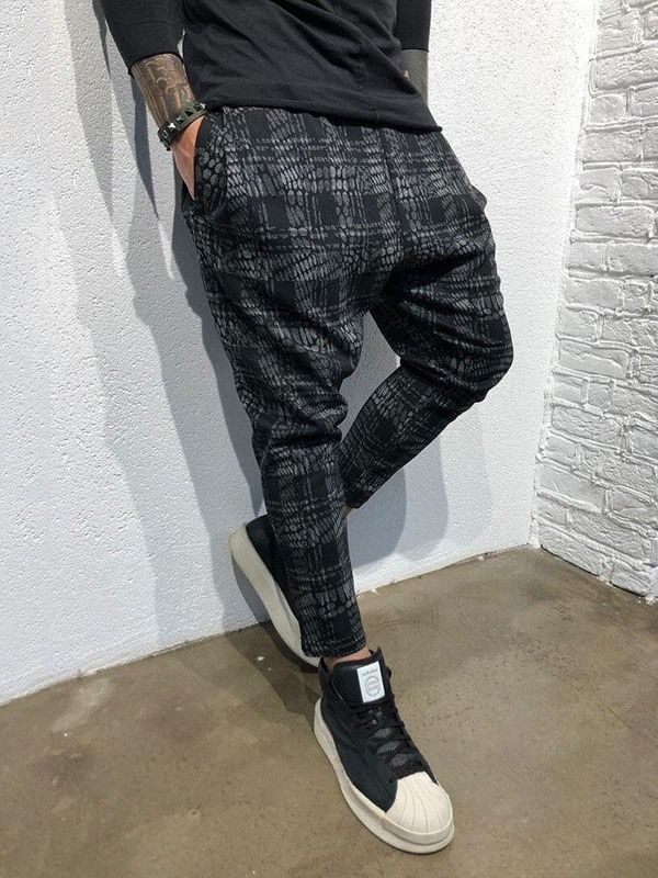 Pocket Plaid Mid Waist Mens Casual Bukser