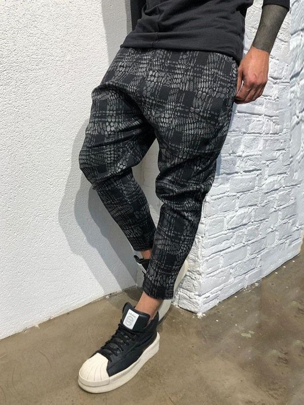 Pocket Plaid Mid Waist Mens Casual Bukser