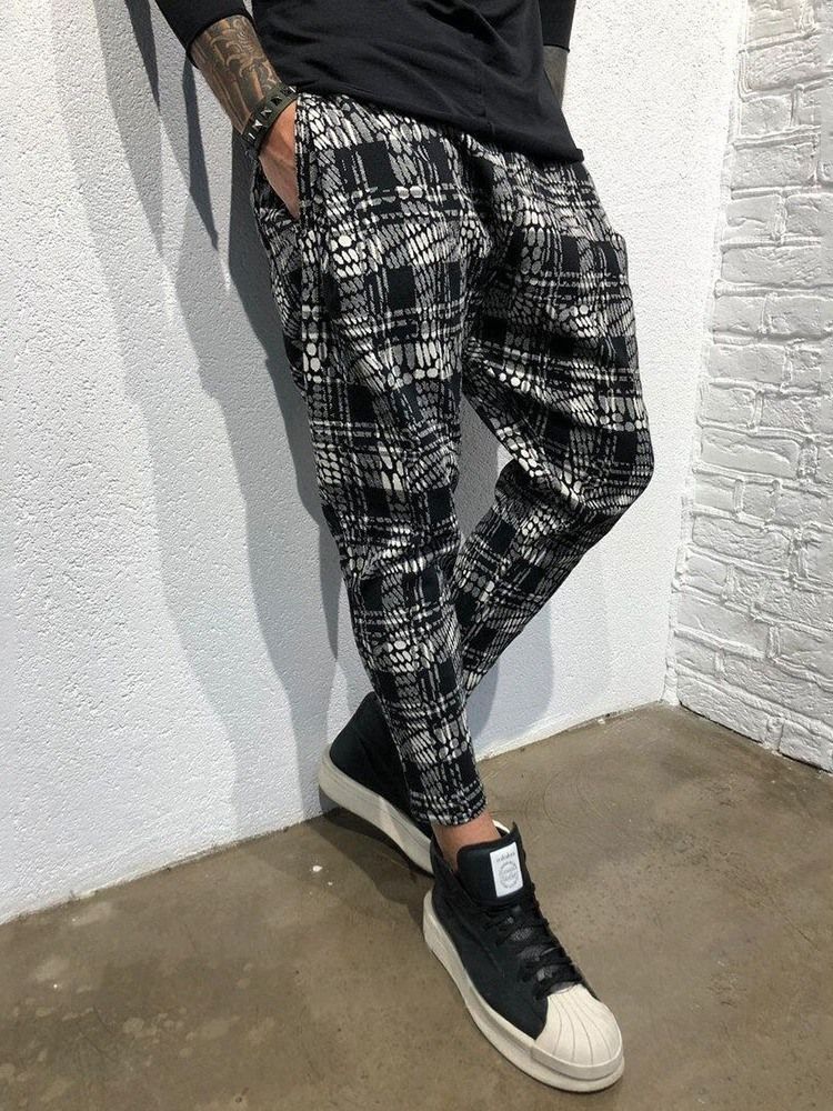 Pocket Plaid Mid Waist Mens Casual Bukser