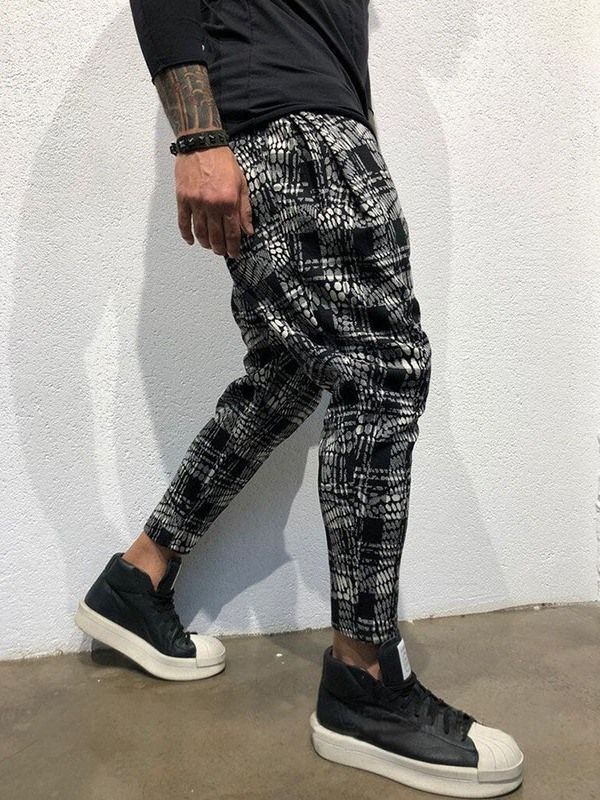 Pocket Plaid Mid Waist Mens Casual Bukser