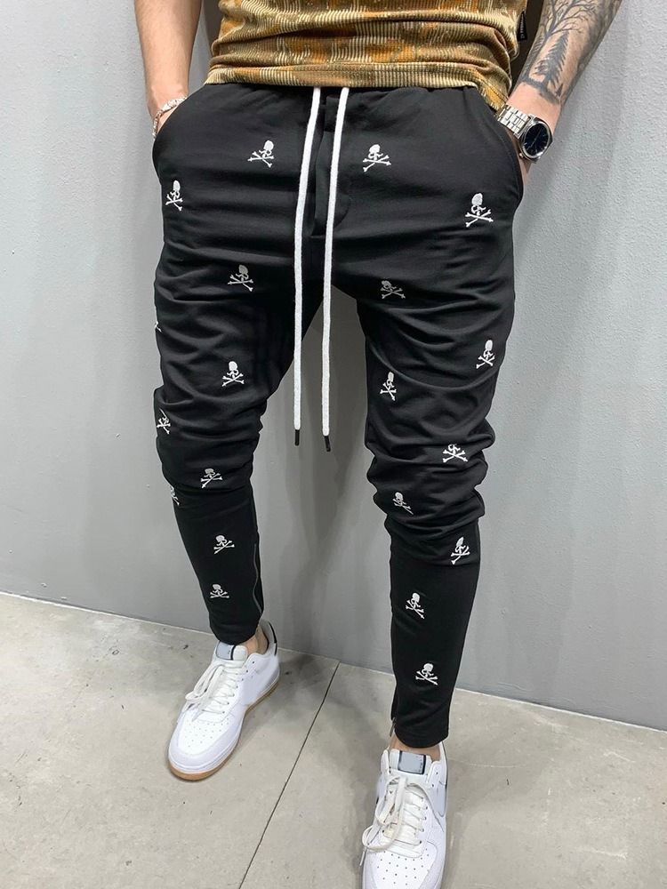 Print Skull Lace-up Herre Casual Bukser