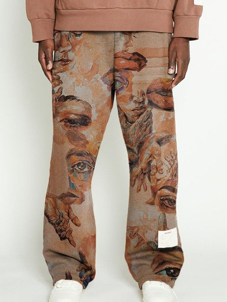 Print Straight Animal Mid Waist Casual Herrebukser