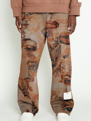 Print Straight Animal Mid Waist Casual Herrebukser