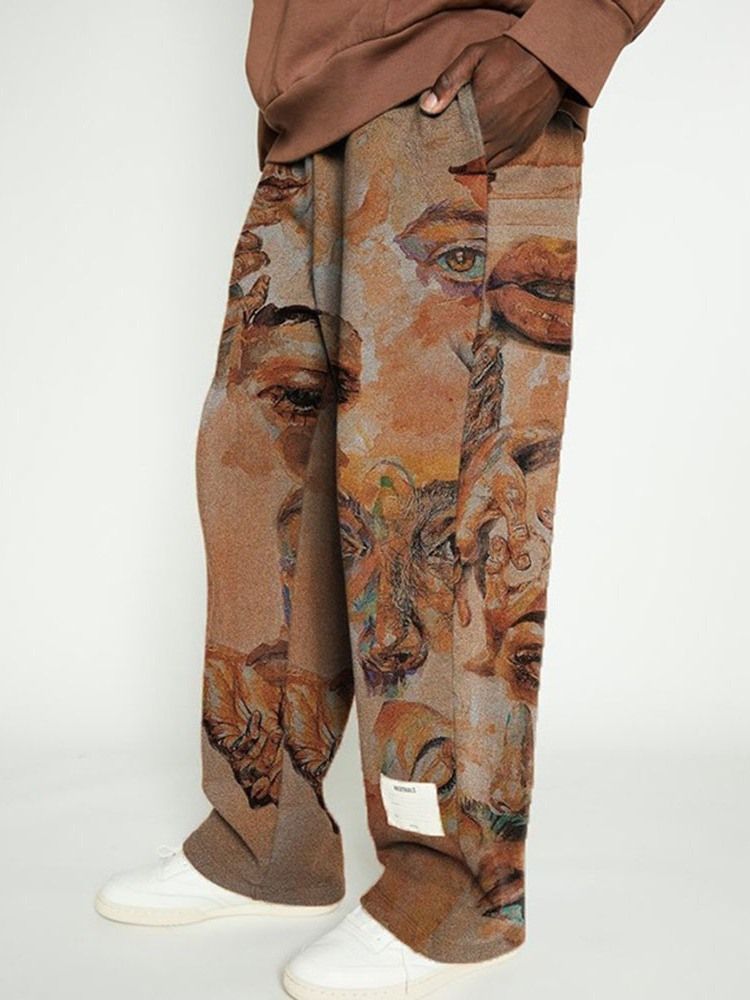 Print Straight Animal Mid Waist Casual Herrebukser