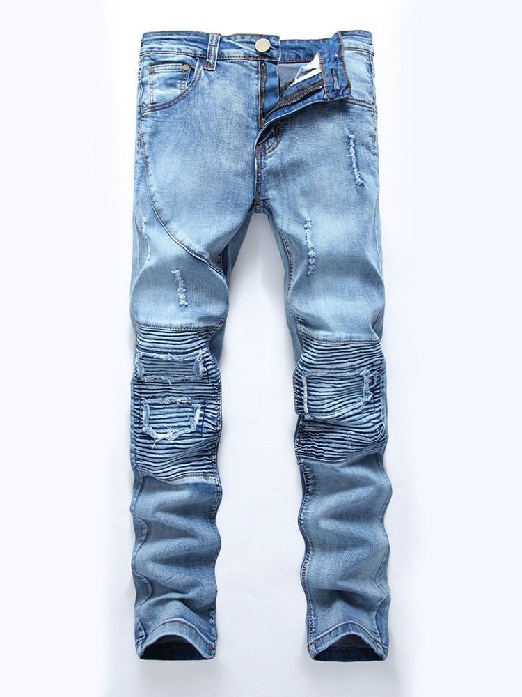 Slidte Slim Patchwork Mænds Denimbukser