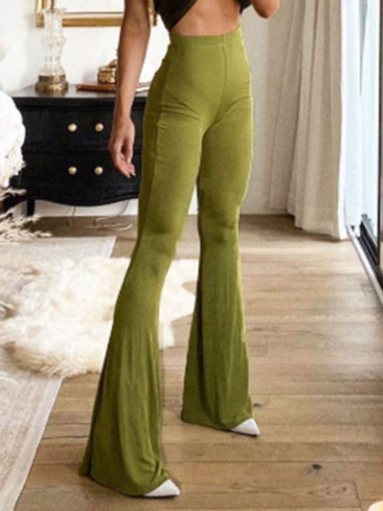 Slim Patchwork Plain Bellbottoms Full Length Casual Women's Pants