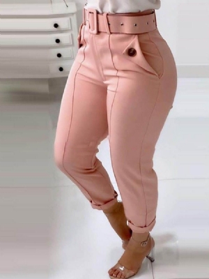 Slim Plain Pencil Pants Mid Waist Casual Women's Pants