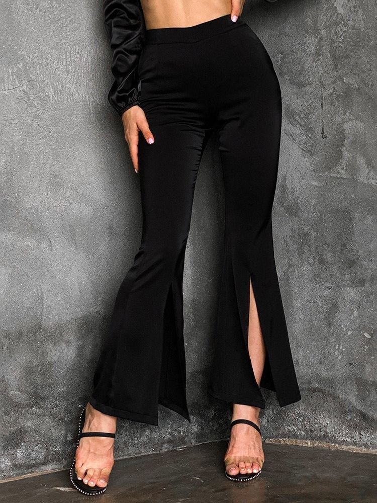 Slim Plain Split Bellbottoms Casual Kvinders Bukser Med Høj Talje