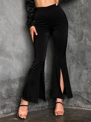 Slim Plain Split Bellbottoms Casual Kvinders Bukser Med Høj Talje