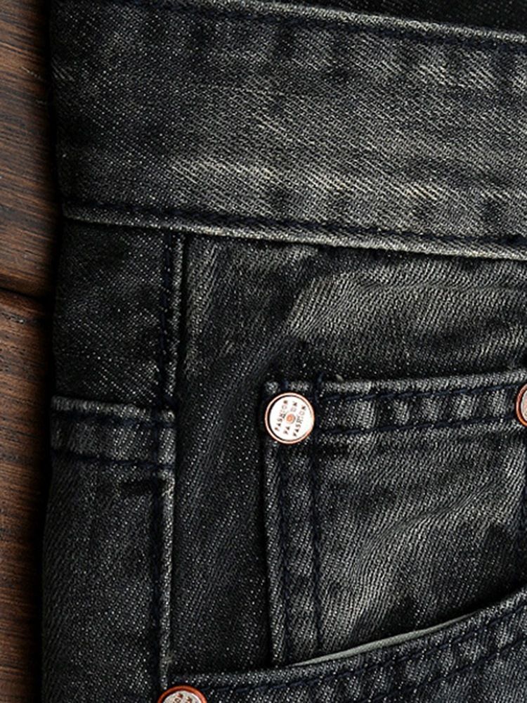 Straight Denim Holes Medal Patch Unique Men's Pants