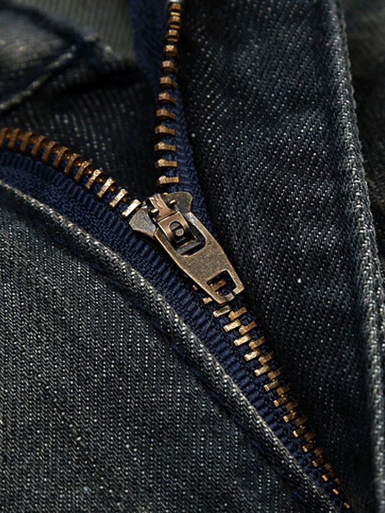 Straight Denim Holes Medal Patch Unique Men's Pants