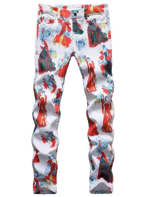 Straight Print Four Seasons Mid Waist Men's Casual Bukser