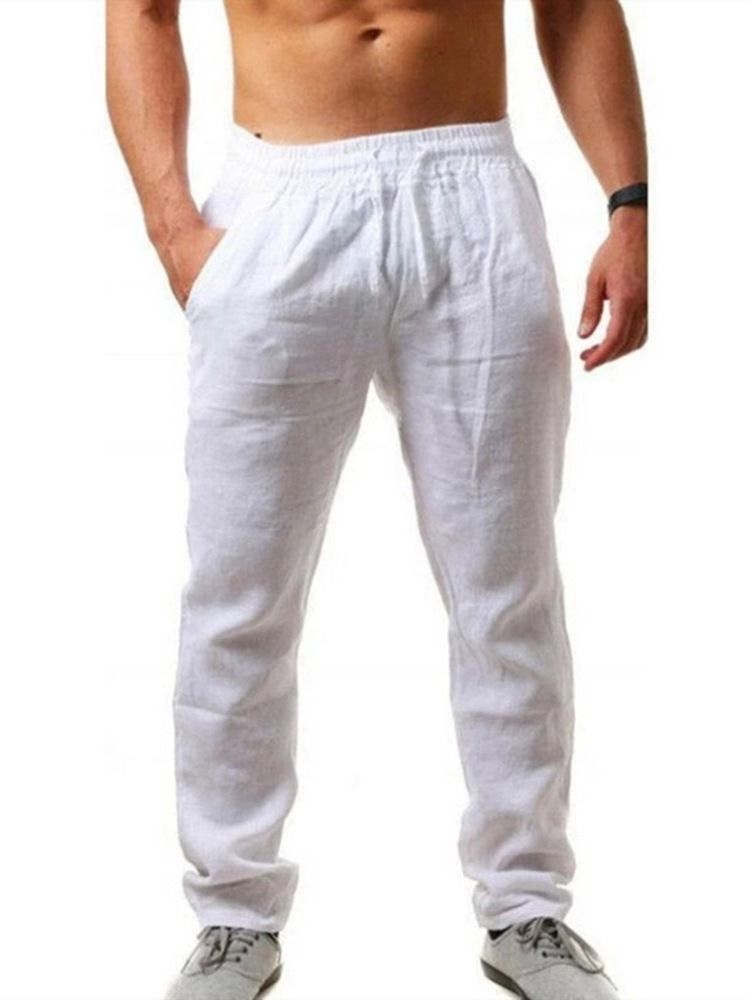 Straight Thin Plain Mid Waist Lace-up Casual Men's Pants