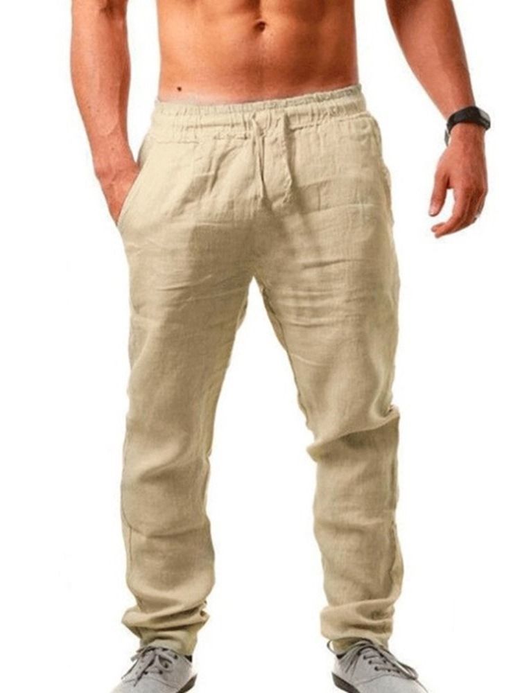 Straight Thin Plain Mid Waist Lace-up Casual Men's Pants