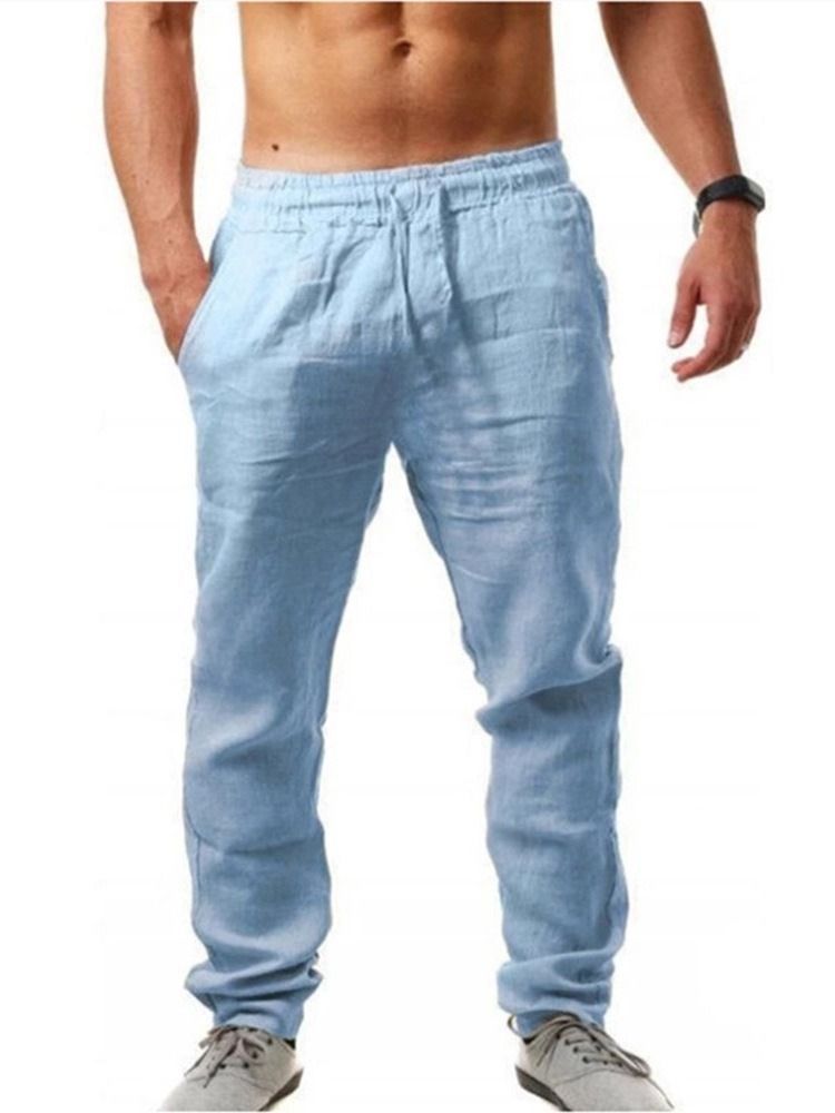 Straight Thin Plain Mid Waist Lace-up Casual Men's Pants