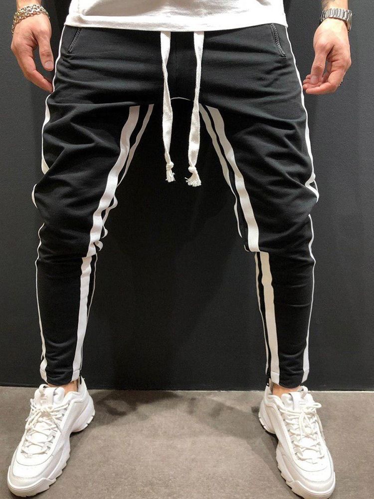 Stripe Pencil Pants Lace-up European Lace-up Casual Men's Pants