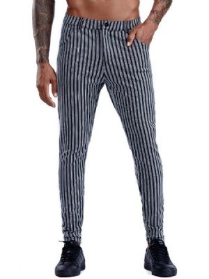 Stripe Pocket Pencil Pants Lynlås Mid Talje Herre Casual Bukser