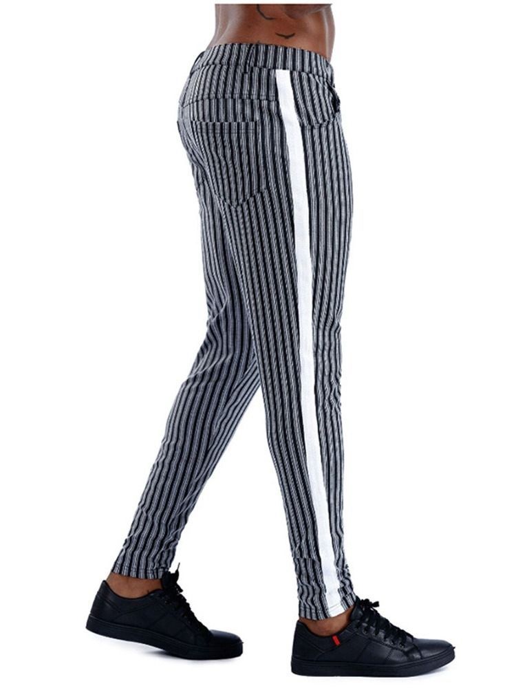 Stripe Pocket Pencil Pants Lynlås Mid Talje Herre Casual Bukser