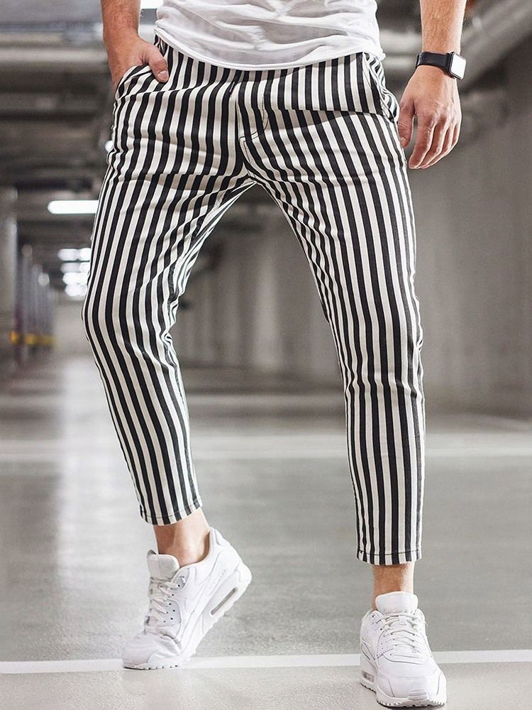 Stripe Print Straight Lace-up Herre Casual Bukser