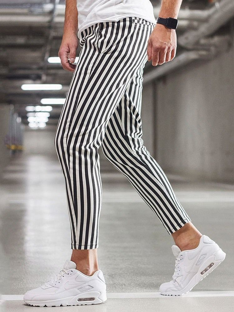 Stripe Print Straight Lace-up Herre Casual Bukser