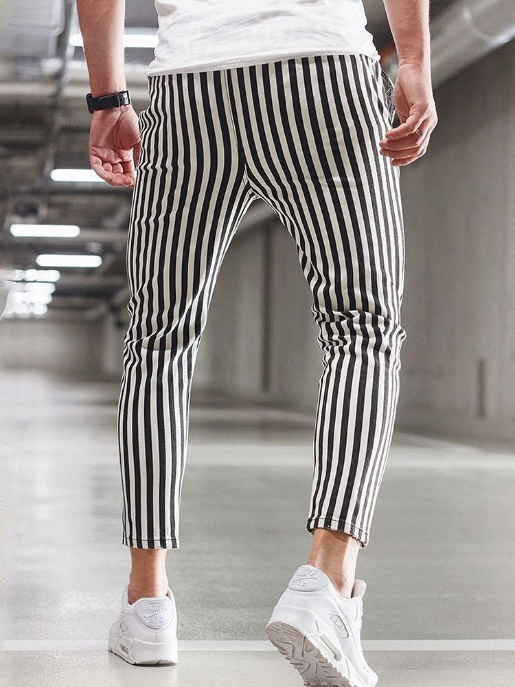 Stripe Print Straight Lace-up Herre Casual Bukser