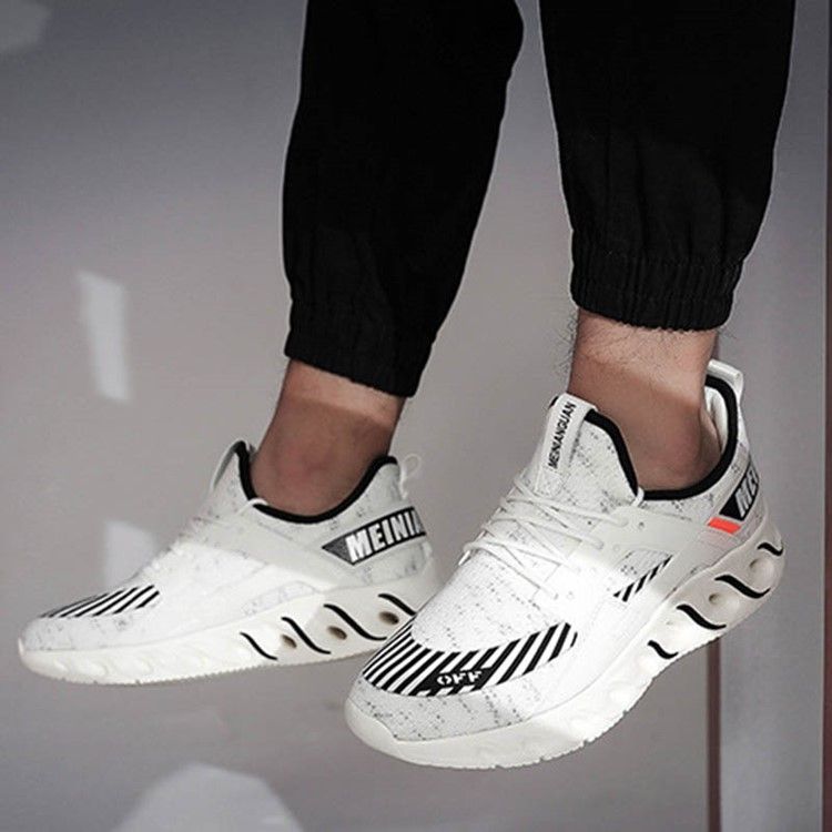 Mesh Stripe Print Lace-up Round Toe Herresneakers