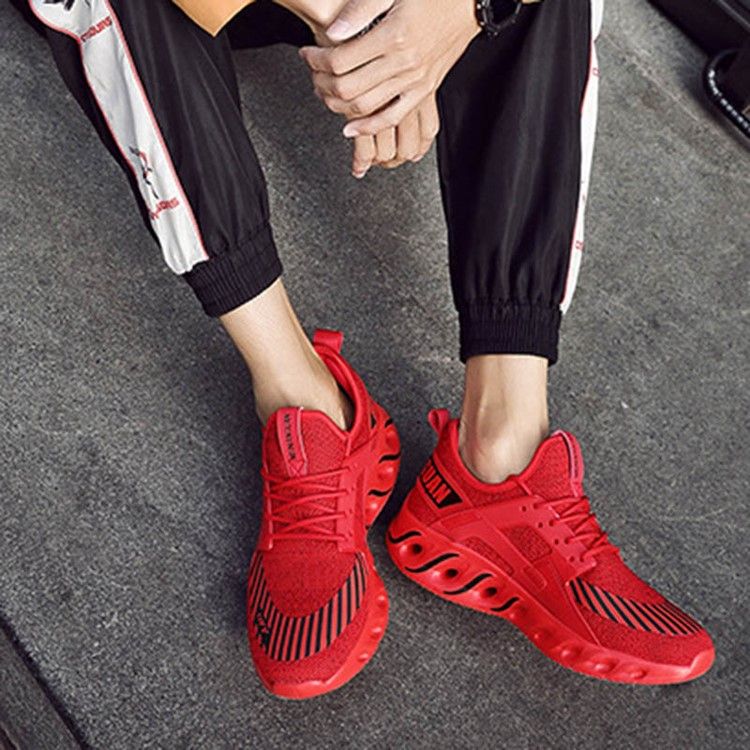 Mesh Stripe Print Lace-up Round Toe Herresneakers