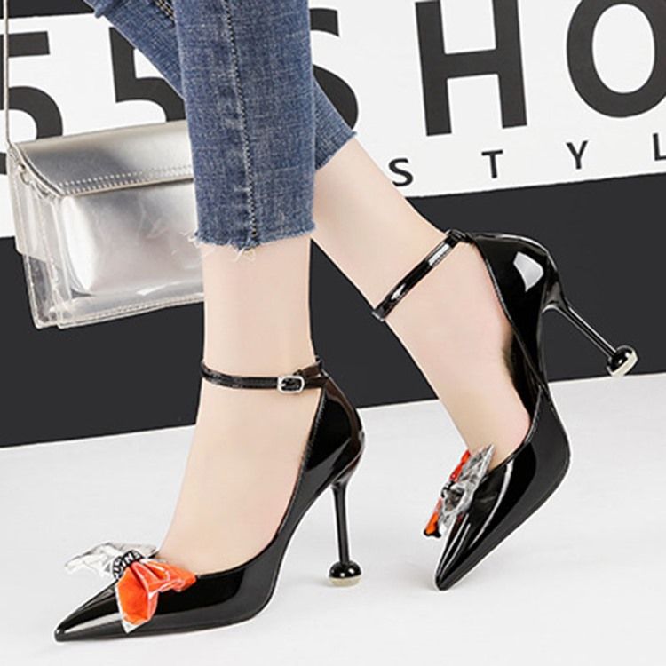 Bowknot Stiletto Heel Pointed Toe Color Block Dame Pumps