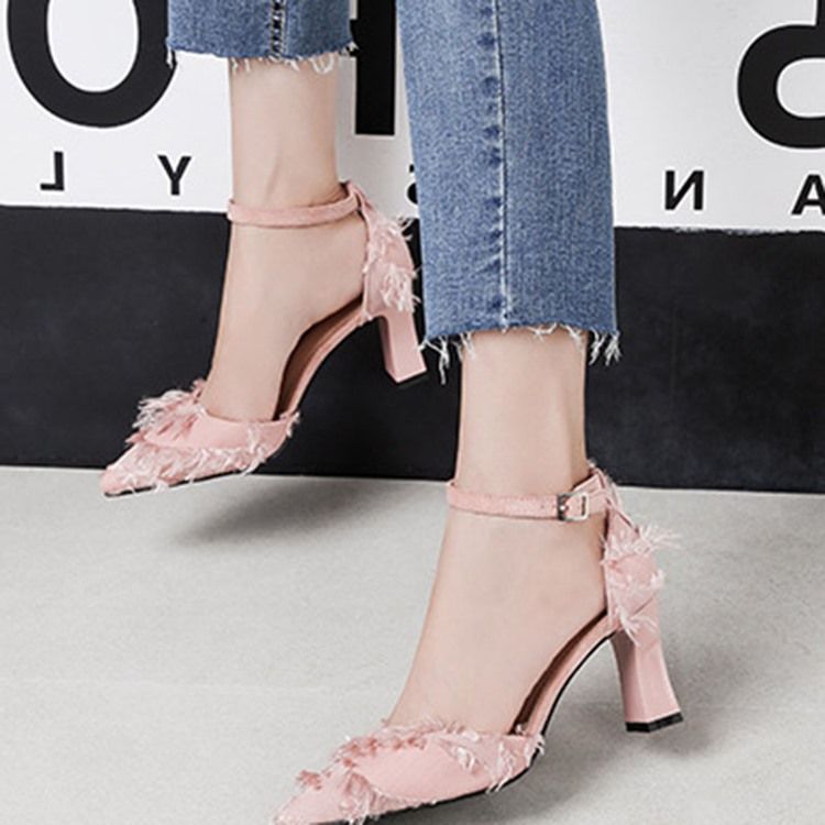 Chunky Heel Buckle Pointed Toe Women's Pumps