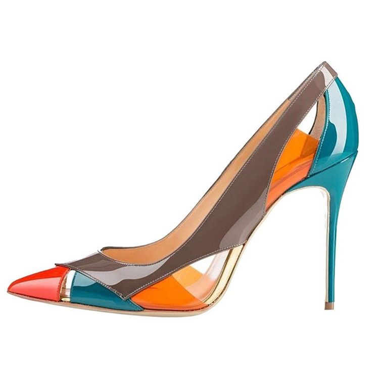 Color Block Stiletto Heel Kigge Tå Kvinders Pumps