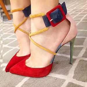 Faux Suede Color Block Stiletto Heel Spidse Toe Pumps Til Kvinder