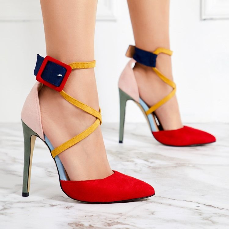 Faux Suede Color Block Stiletto Heel Spidse Toe Pumps Til Kvinder