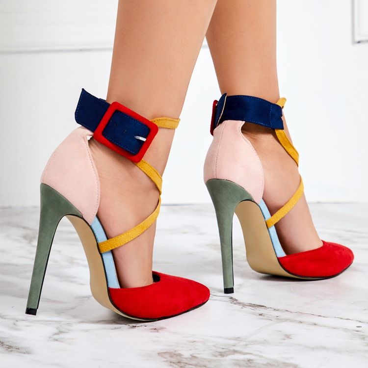 Faux Suede Color Block Stiletto Heel Spidse Toe Pumps Til Kvinder