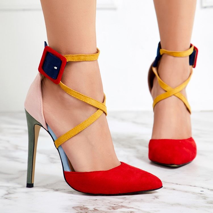 Faux Suede Color Block Stiletto Heel Spidse Toe Pumps Til Kvinder