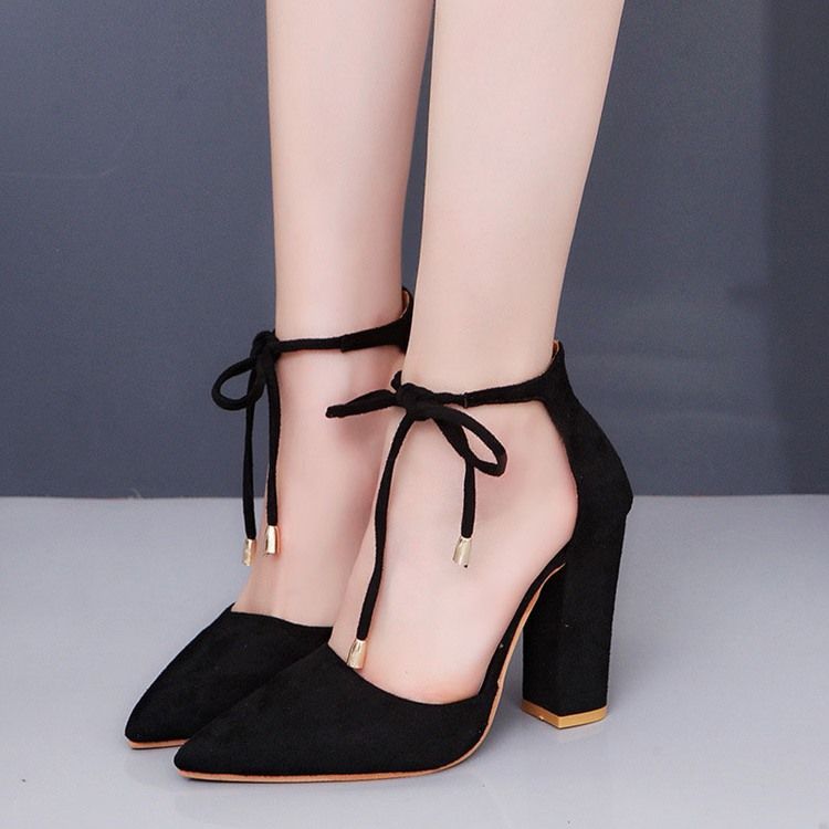 Faux Suede Pointed Toe Lace-up Heel Covering Women's Sandals