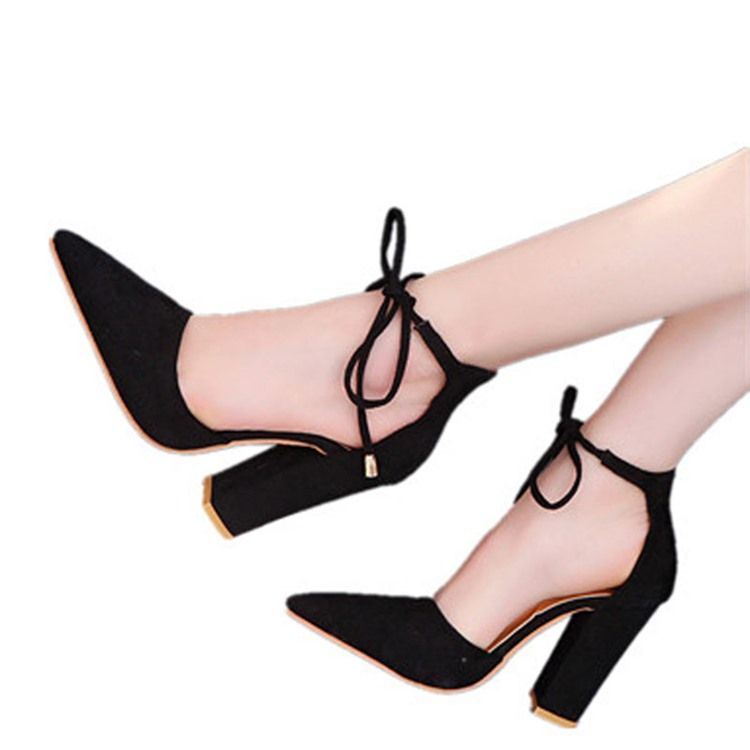 Faux Suede Pointed Toe Lace-up Heel Covering Women's Sandals