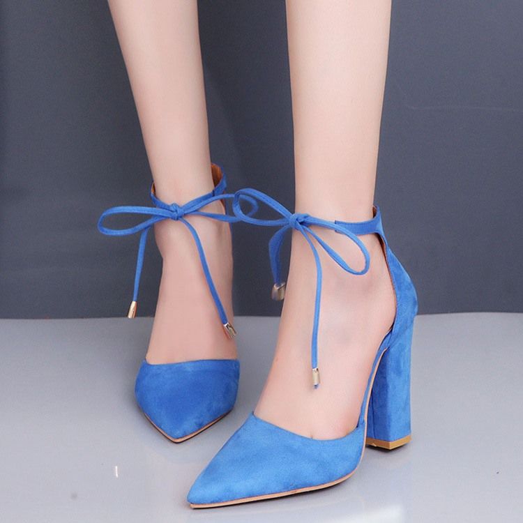 Faux Suede Pointed Toe Lace-up Heel Covering Women's Sandals