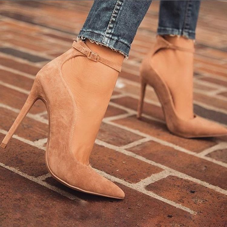 Faux Suede Pointed Toe Stiletto Heel Kvinder Nude Pumps