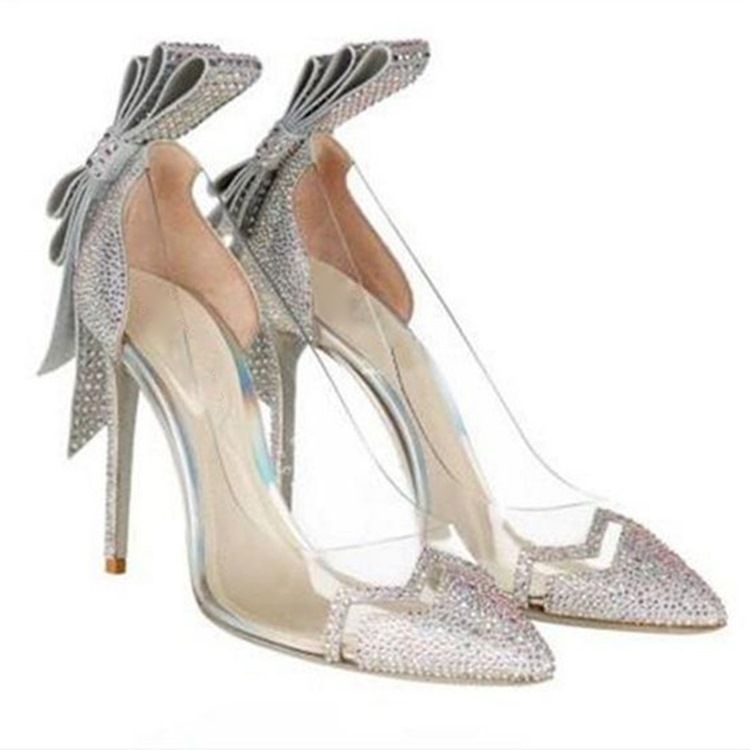 Kvinder Rhinestone Slip-on Stiletto Hæl Pumps Med Bowknot