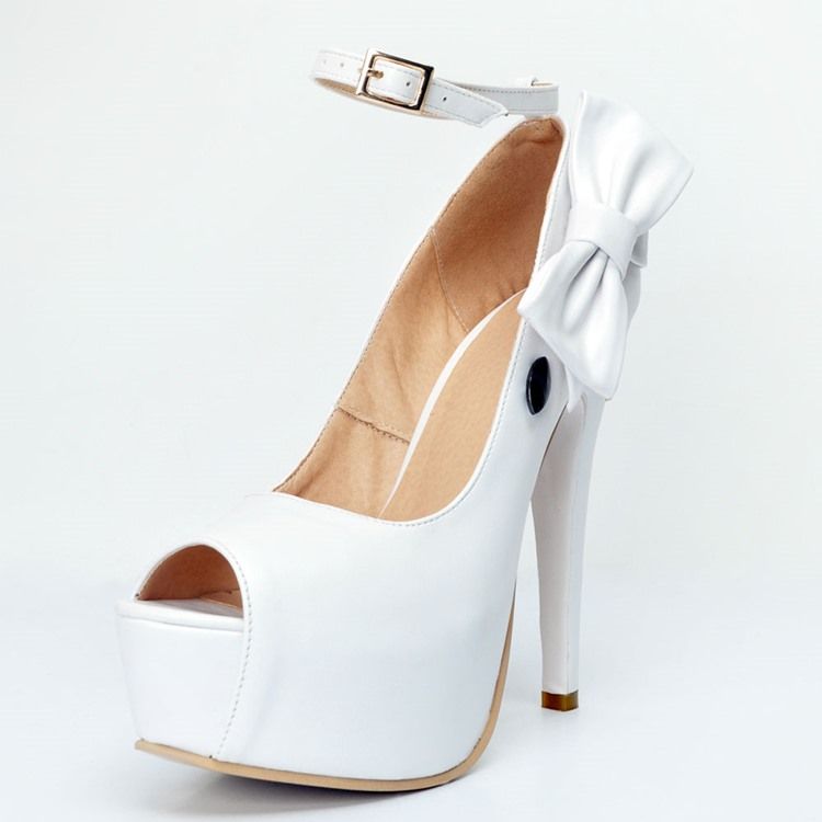 Kvinders Peep Toe Plain Stiletto Pumps Med Bowknot