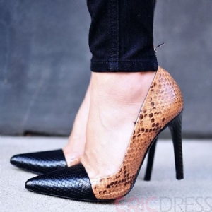 Kvinders Snake Print Patchwork Point Toe Pumps