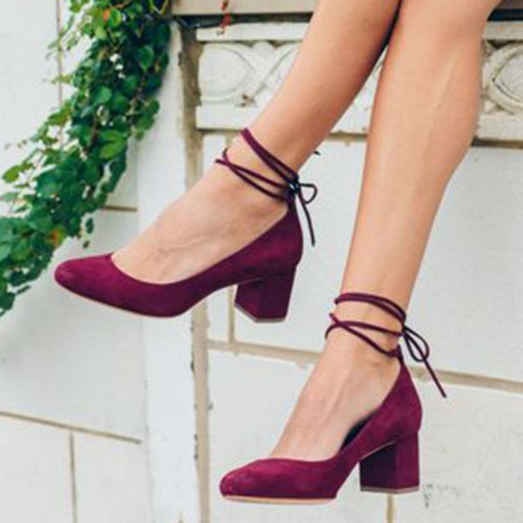 Lace-up Chunky Heel Pumps Til Kvinder