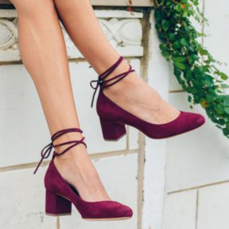 Lace-up Chunky Heel Pumps Til Kvinder