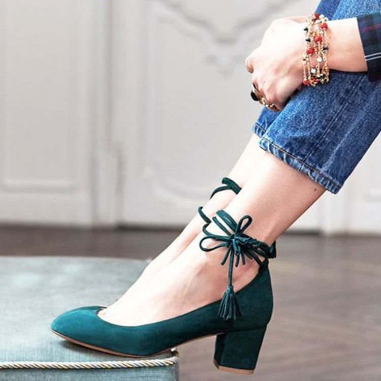 Lace-up Chunky Heel Pumps Til Kvinder