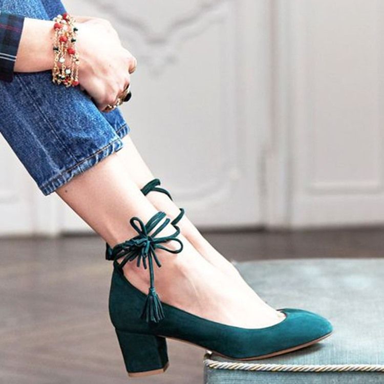 Lace-up Chunky Heel Pumps Til Kvinder