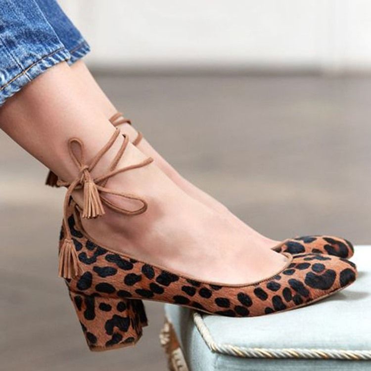 Lace-up Chunky Heel Pumps Til Kvinder