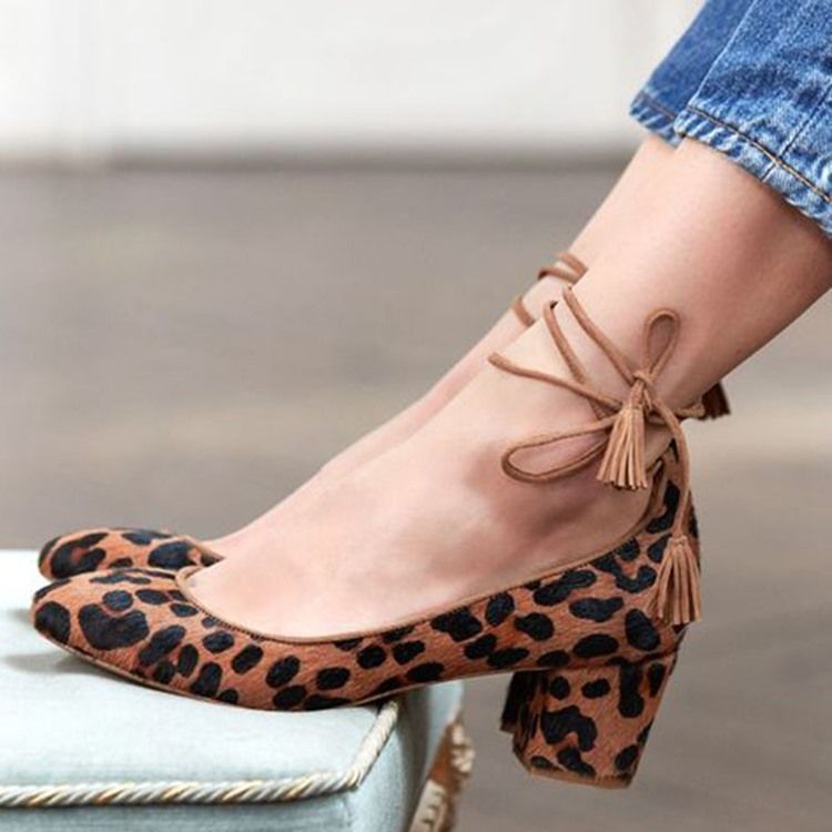 Lace-up Chunky Heel Pumps Til Kvinder