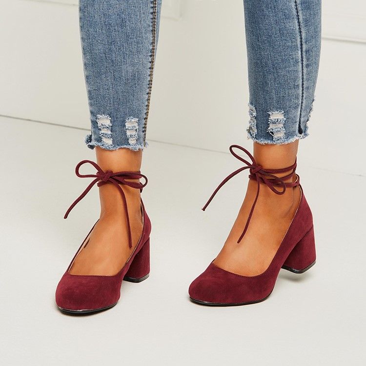 Lace-up Chunky Heel Pumps Til Kvinder