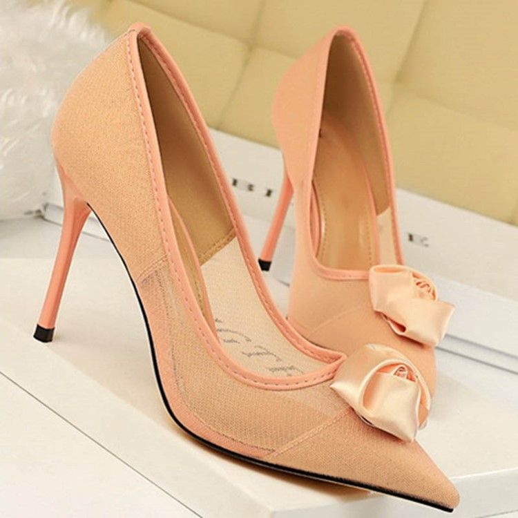 Mesh Pointed Toe Stiletto Heel Slip-on Dame Pumps